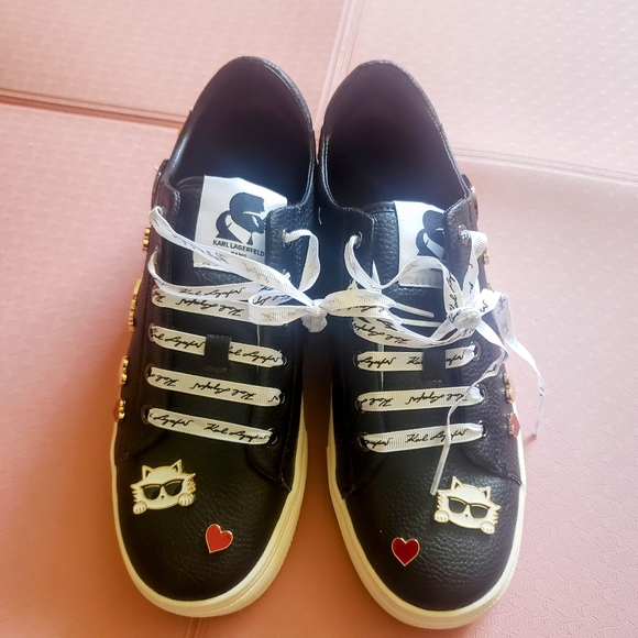 Karl Lagerfeld Black Sneakers 9 NEW Without Box - Picture 1 of 13